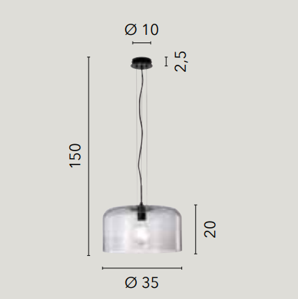 Sospensione in vetro soffiato lucido in varie varianti e struttura in metallo 1XE27 non incl. D.35cm GIBUS-S35 Sospensione in vetro soffiato lucido in varie varianti e struttura in metallo 1XE27 non incl. D.35cm GIBUS-S35